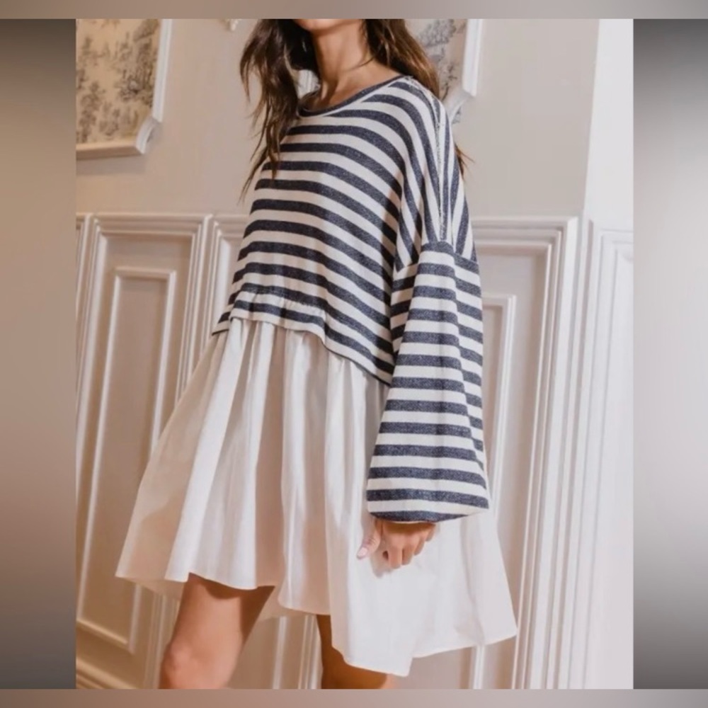 BUCKETLIST - Stripe Top Contrast Poplin Oversized Dress Size M
